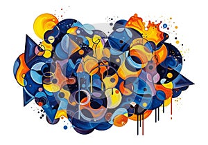 Featuring an array of geometric shapes like circles, triangles