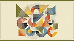 Featuring an array of overlapping shapes, including triangles,