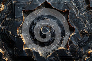 Featuring a black marble background, top view, high resolution, very detailed, professional photograph shot, highly textured, photo