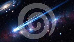 Featuring a bright comet with a glowing tail streaking through a star