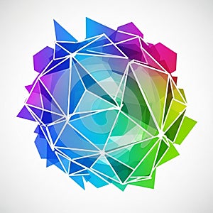 Featuring a 3D polygonal sphere composed of interconnected triangular