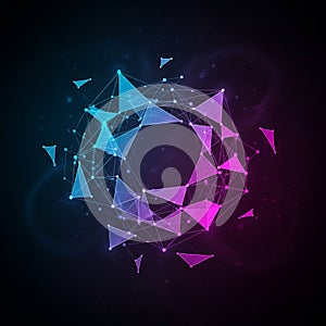 Featuring a geometric network of interconnected triangles, set