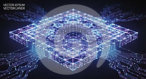 Featuring a glowing interconnected network of lines and nodes in