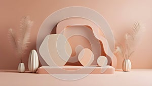 Featuring a Harmonious Arrangement of Serene Peach, Earth-Toned Podiums photo