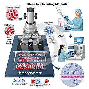 Featuring a hemocytometer and complete blood count (CBC) process. A