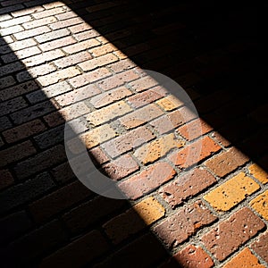 Featuring horizontal rows of rectangular bricks in shades of