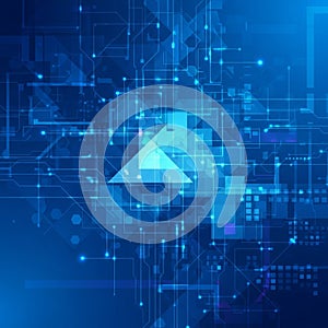 Featuring interconnected geometric shapes and lines on a blue