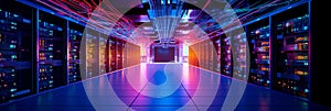 featuring the interior of a high-tech data center, with rows of servers, cables, and cooling systems . Generative AI