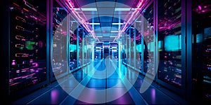 featuring the interior of a high-tech data center, with rows of servers, cables, and cooling systems . Generative AI