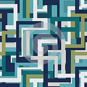 Featuring interlocking rectangular shapes in varying shades of