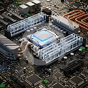 Featuring a lit-up central processing unit (CPU) surrounded by
