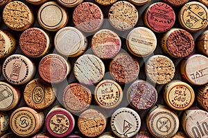 Featuring a  seamless pattern of wine corkage, arranged in an artistic display on the wall, showcasing different colors and t photo