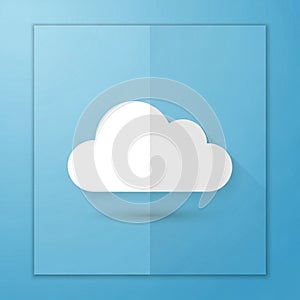 Featuring a simple white cloud icon centered on a light blue, square