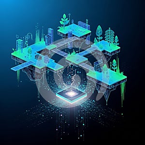 Featuring small floating platforms interconnected by bridges