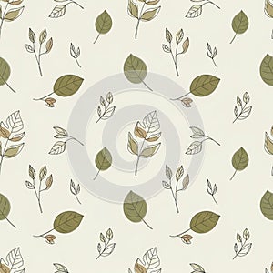 Featuring various stylized leaves on a light beige background
