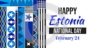 Febraury 24 is observed as Estonia National Day in the country, blue colorful traditional design.