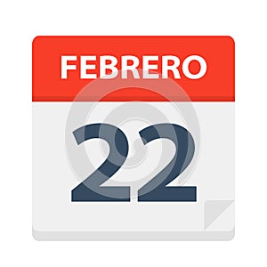 Febrero 22 - Calendar Icon - February 22. Vector illustration of Spanish Calendar Leaf