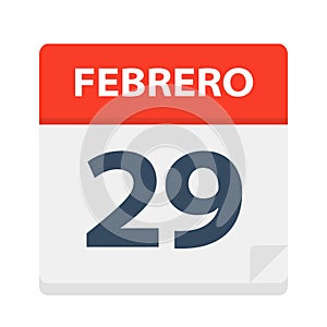 Febrero 29 - Calendar Icon - February 29. Vector illustration of Spanish Calendar Leaf