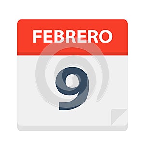 Febrero 9 - Calendar Icon - February 9. Vector illustration of Spanish Calendar Leaf photo