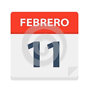 Febrero 11 - Calendar Icon - February 11. Vector illustration of Spanish Calendar Leaf photo