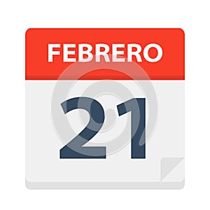 Febrero 21 - Calendar Icon - February 21. Vector illustration of Spanish Calendar Leaf photo