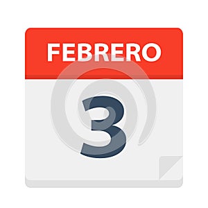 Febrero 3 - Calendar Icon - February 3. Vector illustration of Spanish Calendar Leaf photo