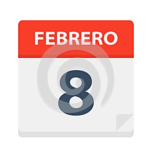 Febrero 8 - Calendar Icon - February 8. Vector illustration of Spanish Calendar Leaf photo