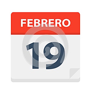 Febrero 19 - Calendar Icon - February 19. Vector illustration of Spanish Calendar Leaf photo