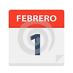 Febrero 1 - Calendar Icon - February 1. Vector illustration of Spanish Calendar Leaf photo