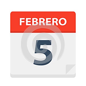 Febrero 5 - Calendar Icon - February 5. Vector illustration of Spanish Calendar Leaf photo