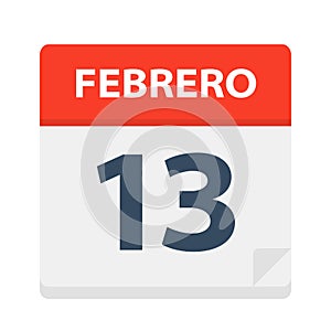 Febrero 13 - Calendar Icon - February 13. Vector illustration of Spanish Calendar Leaf photo