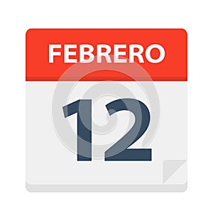 Febrero 12 - Calendar Icon - February 12. Vector illustration of Spanish Calendar Leaf photo