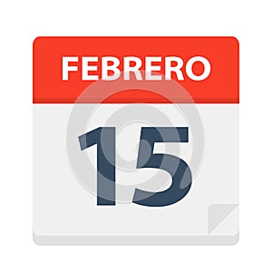 Febrero 15 - Calendar Icon - February 15. Vector illustration of Spanish Calendar Leaf photo