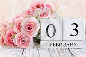 February 03 Calendar Blocks with Pink Ranunculus