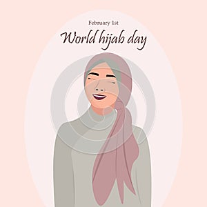February 1 Greeting card. Holiday - World Hijab Day.