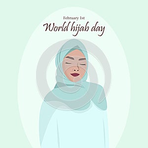 February 1 Greeting card. Holiday - World Hijab Day. Vector illustration