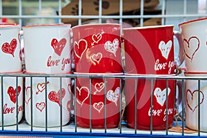 February 11, 2021 Balti Moldova supermarket, illustrative editorial. Department with gift cups