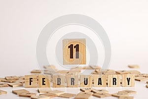 February  11 displayed wooden letter blocks on white background