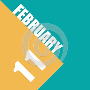 february 11th. Day 11 of month,illustration of date inscription on orange and blue background winter month, day of the