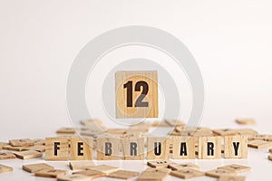 February 12  displayed wooden letter blocks on white background