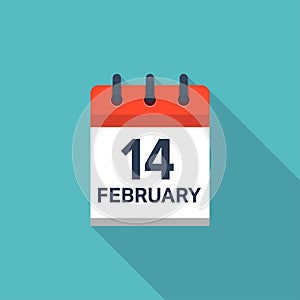 February 14 calendar icon. Valentines day. Love date.