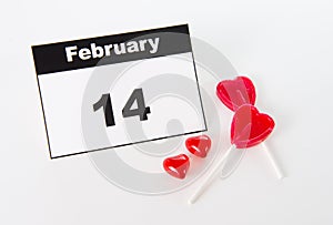 February 14 calendar with love heart lollipops