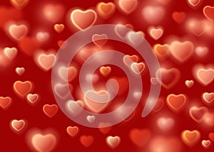 February 14. Love romantic 3D Realistic Red Hearts Background with Happy Valentines Day. Vector Illustration.