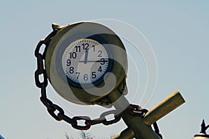 February 16, 2019. Krabi, Phi Phi, Thailand. Sculpture in the form of an anchor with a clock