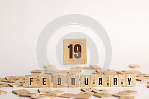 February  19 displayed wooden letter blocks on white background