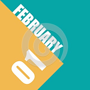 february 1st. Day 1 of month, illustration of date inscription on orange and blue background winter month, day of the