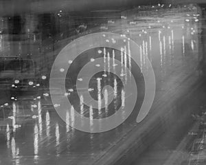 FEBRUARY 2, 2019 - LOS ANGELES, CA, USA - Abstract and impressionistic Traffic Congestion in a rain storm on the 110 CA Freeway,