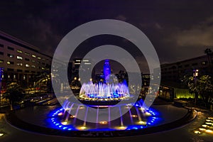 FEBRUARY 2, 2019 - LOS ANGELES, CA, USA - Grand Avenue Fountains overlooking Los Angeles City Hall at night