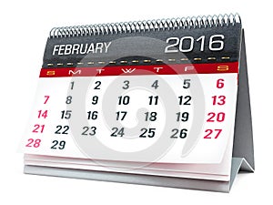 February 2016 desktop calendar