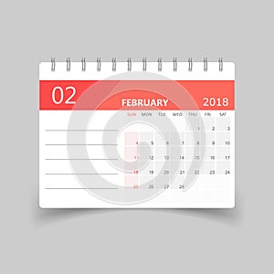 February 2018 calendar. Calendar planner design template.